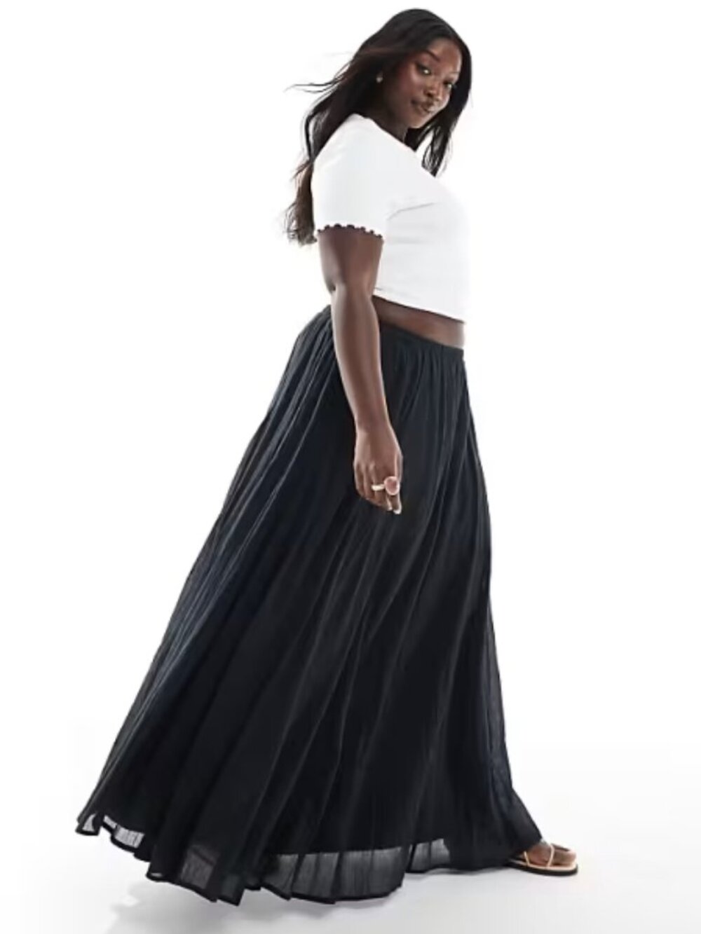 Plus Size US 24 ASOS DESIGN Curve Cotton Godet Maxi Black Broomstick Skirt NWT